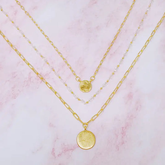 Disc & Beaded Chain Necklace Set of 3