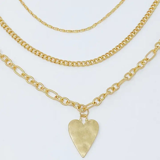 Heart Charm Layered Chain Necklace Set of 3
