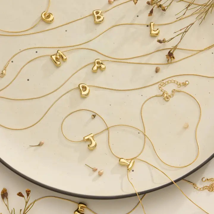 16 Assorted 18K Gold Dipped Bubble Initial Necklace