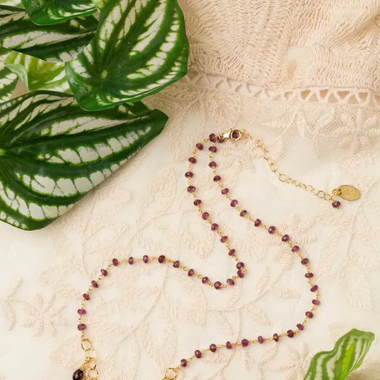 Gumdrop 16.75-18.75" Garnet with Cluster of Peach Moonstone, Kyanite, Ruby, Rhodochrosite Cluster Necklace