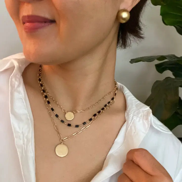 Disc & Beaded Chain Necklace Set of 3