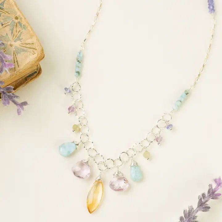 Sanctuary 18-20" Citrine, Amethyst, Larimar Collage Necklace