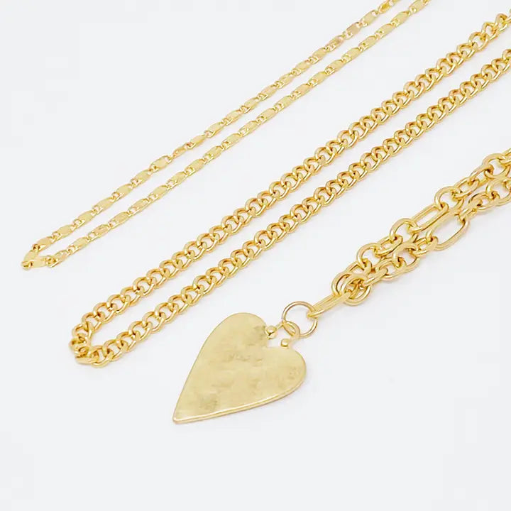 Heart Charm Layered Chain Necklace Set of 3