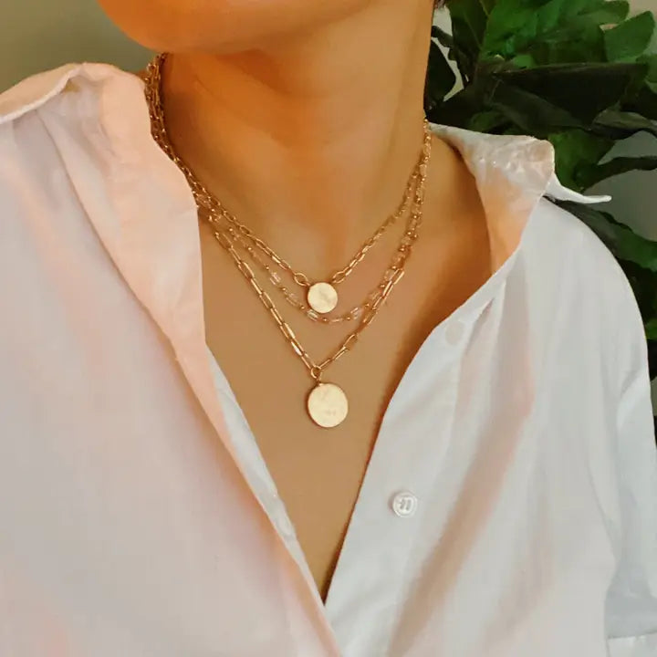 Disc & Beaded Chain Necklace Set of 3