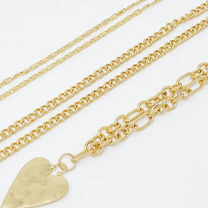 Heart Charm Layered Chain Necklace Set of 3