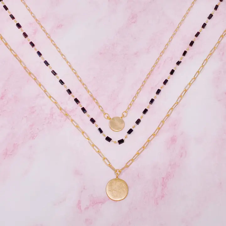 Disc & Beaded Chain Necklace Set of 3