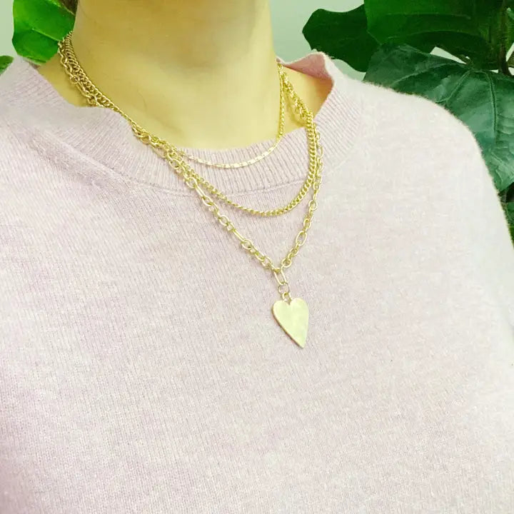 Heart Charm Layered Chain Necklace Set of 3